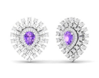 Amethyst Boda Push Back Earrings with 100% Genuine Diamonds