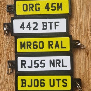 Personalised Number Plate Keyrings 3D Printed
