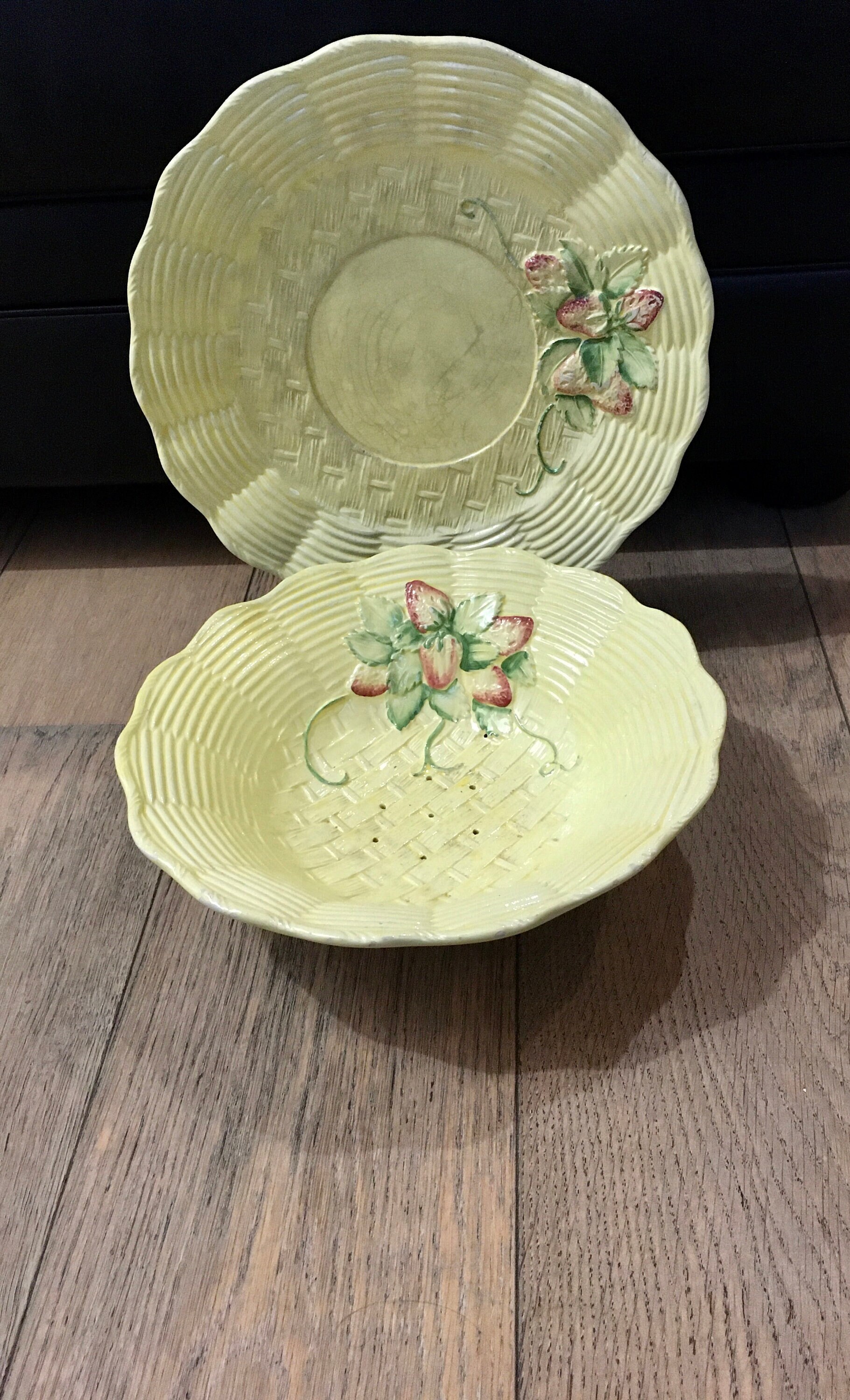 Plat Égouttoir Vintage Majolique Barbotine Antique Plat Vaisselle Français Vintage