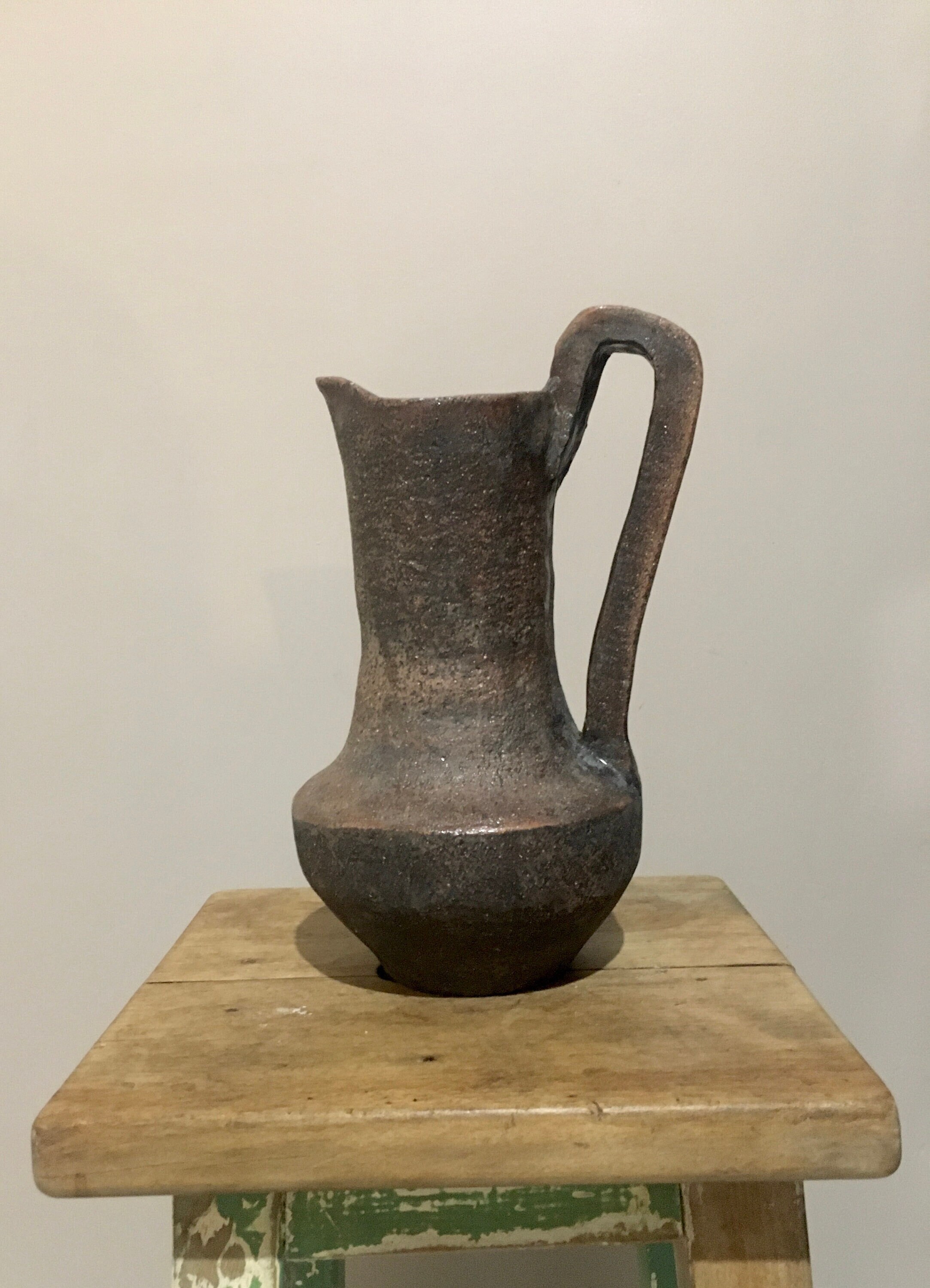 Vase Pichet Brutaliste Terre Cuite Vernissée Ancien