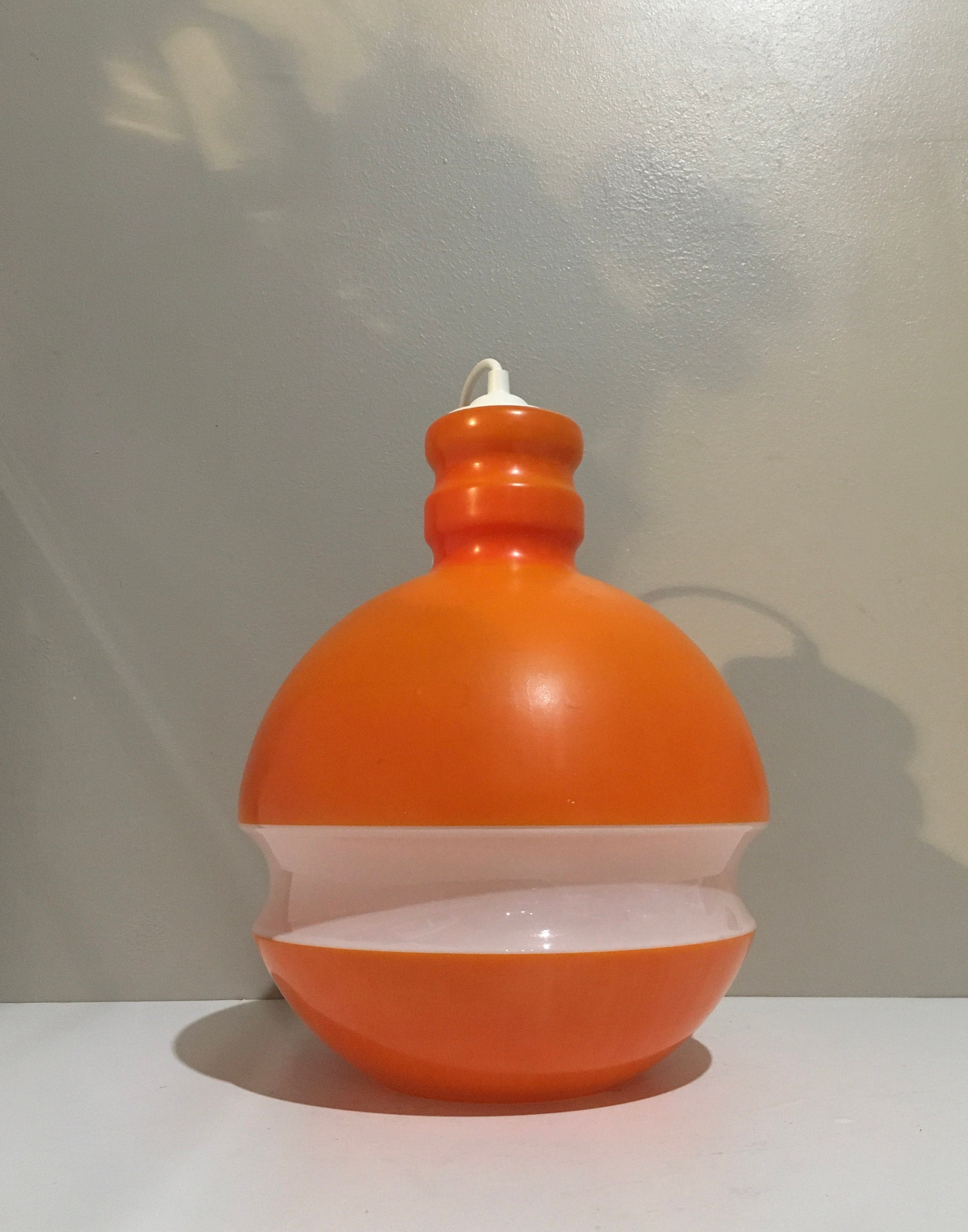 Lustre Opaline Orange Lustre Boule Soucoupe Vintage Années 70 Luminaire Plafond Pop Art Space Age Mi