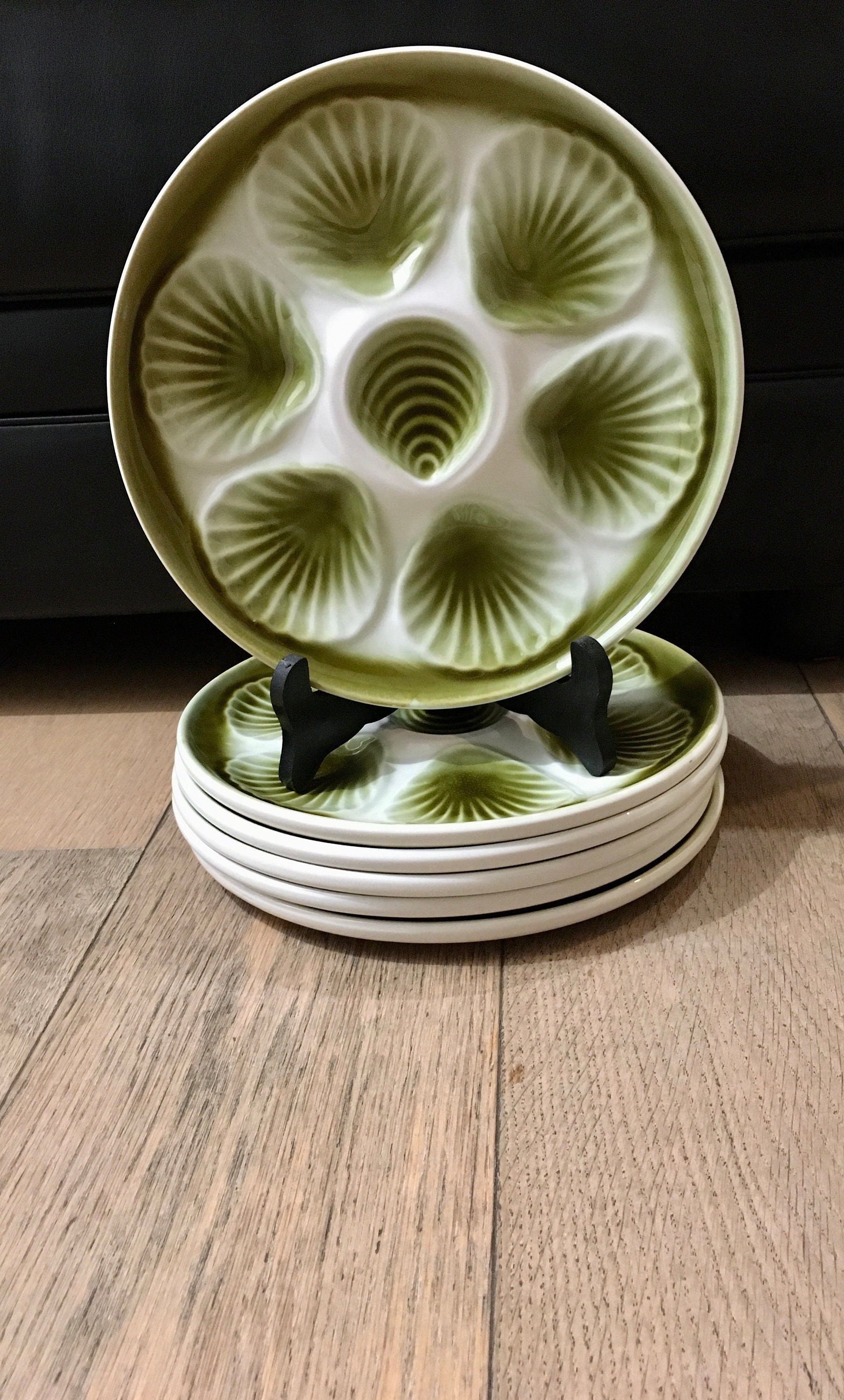 Ensemble 6 Assiettes à Huîtres Ancien Vintage Moulin Des Loups - Orchies Plaques Terre de Fer