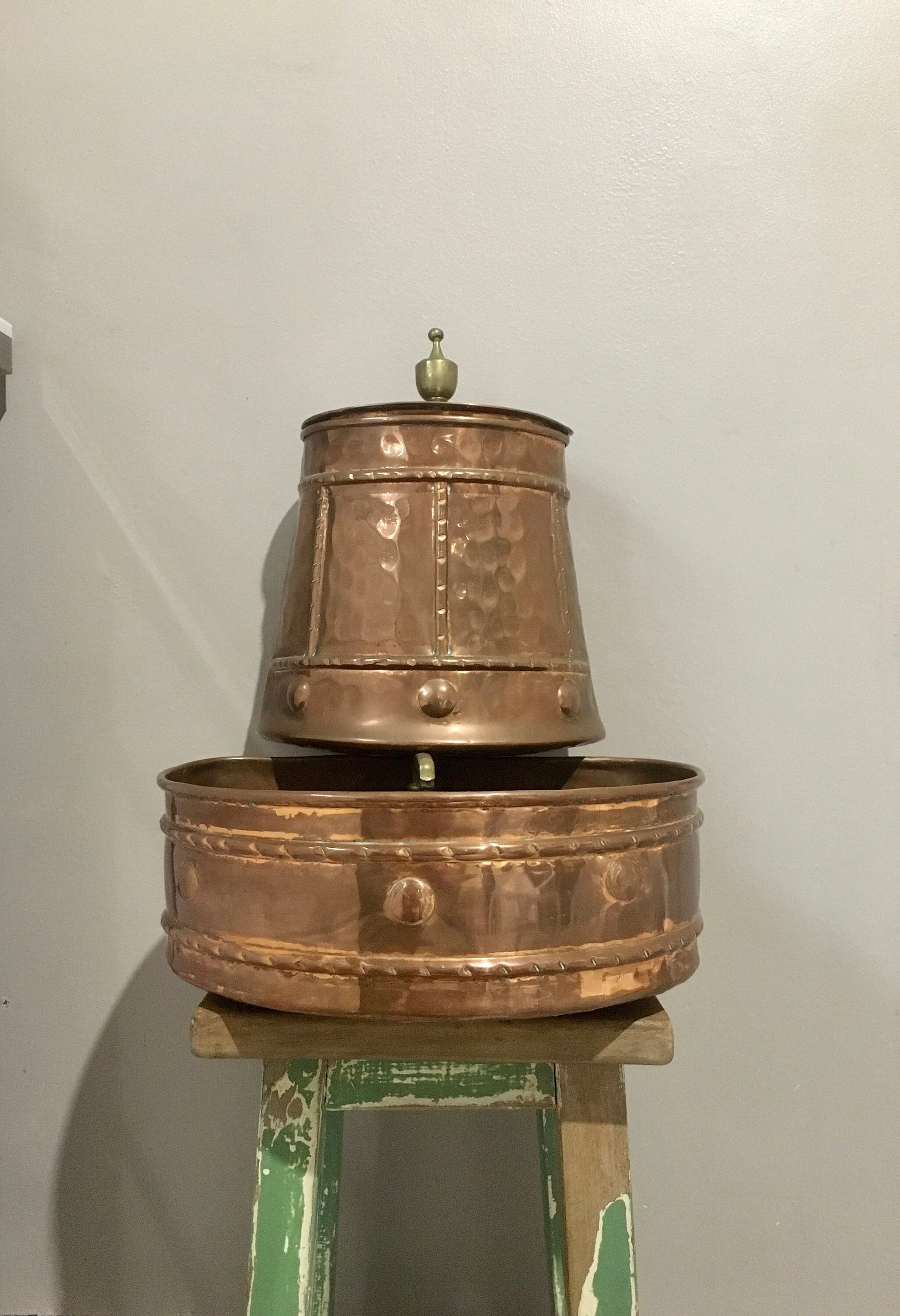 Fontaine Cuivre Xixème Lavabo Ancien Artisanal Vintage Francais