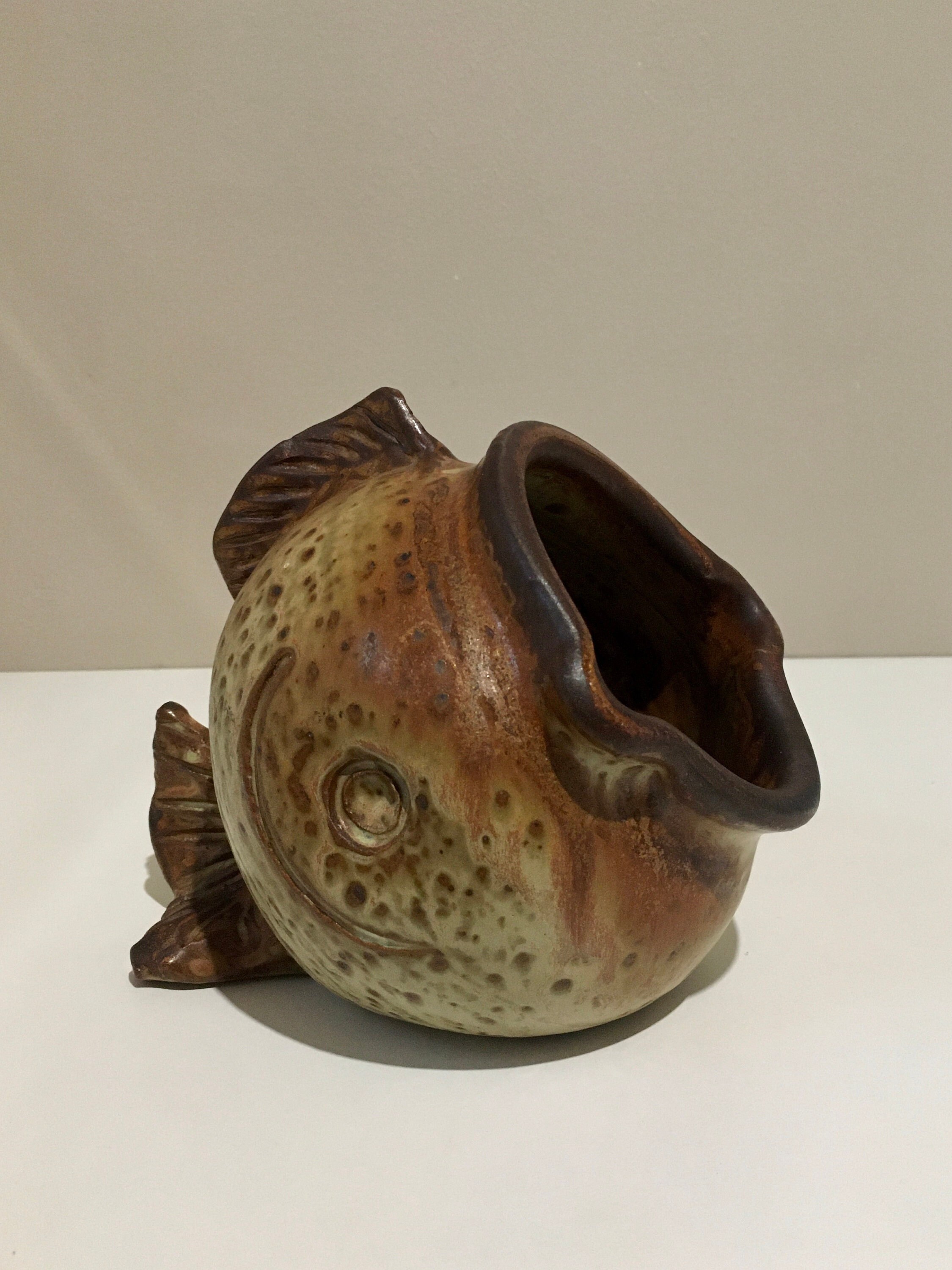Main à Sel Poisson Français Grès Céramique Vintage Pot Vide Poche
