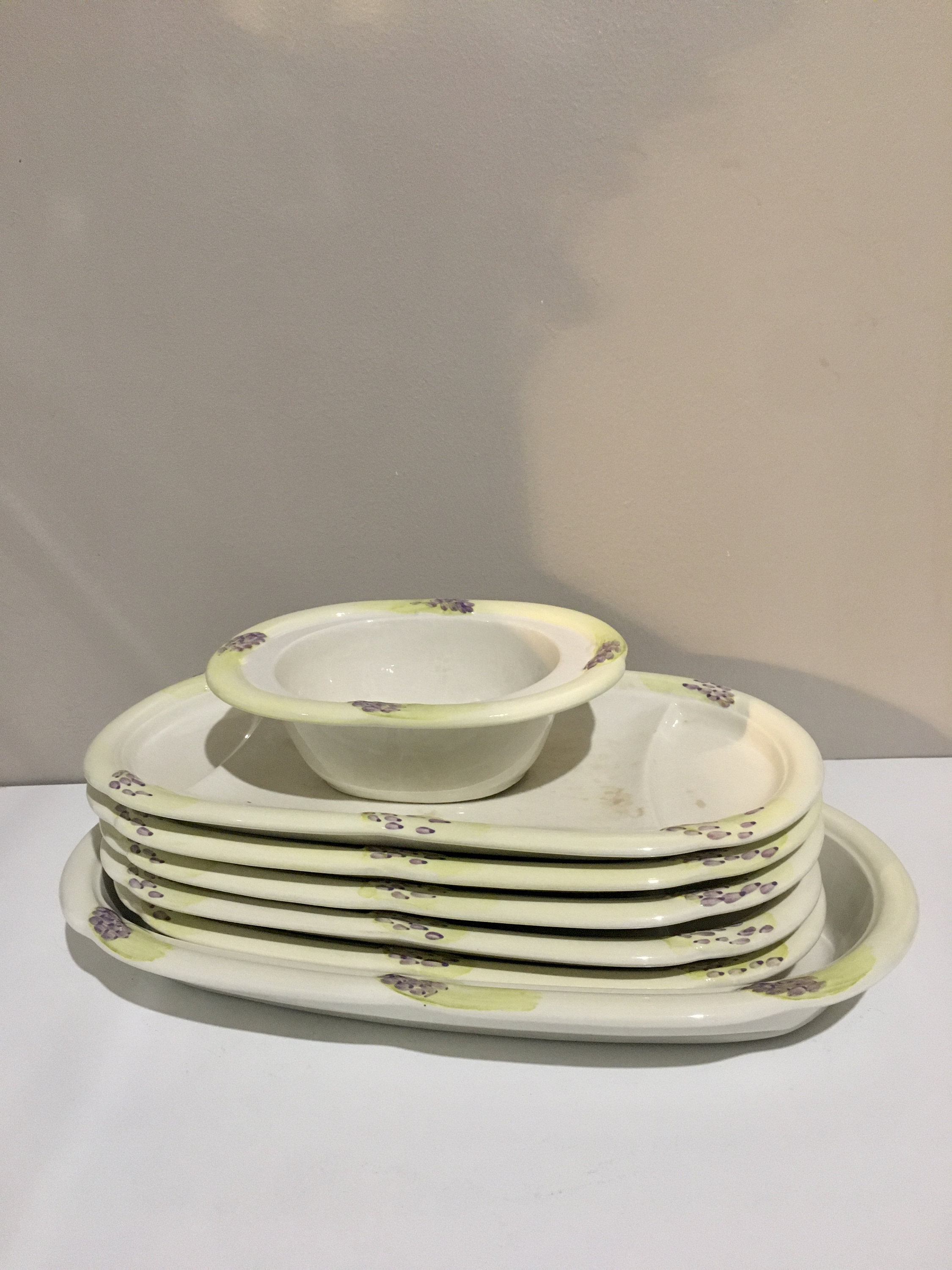 Service Asperges Barbotine Longchamp Française Anciennes Vintage Plaques Majolique