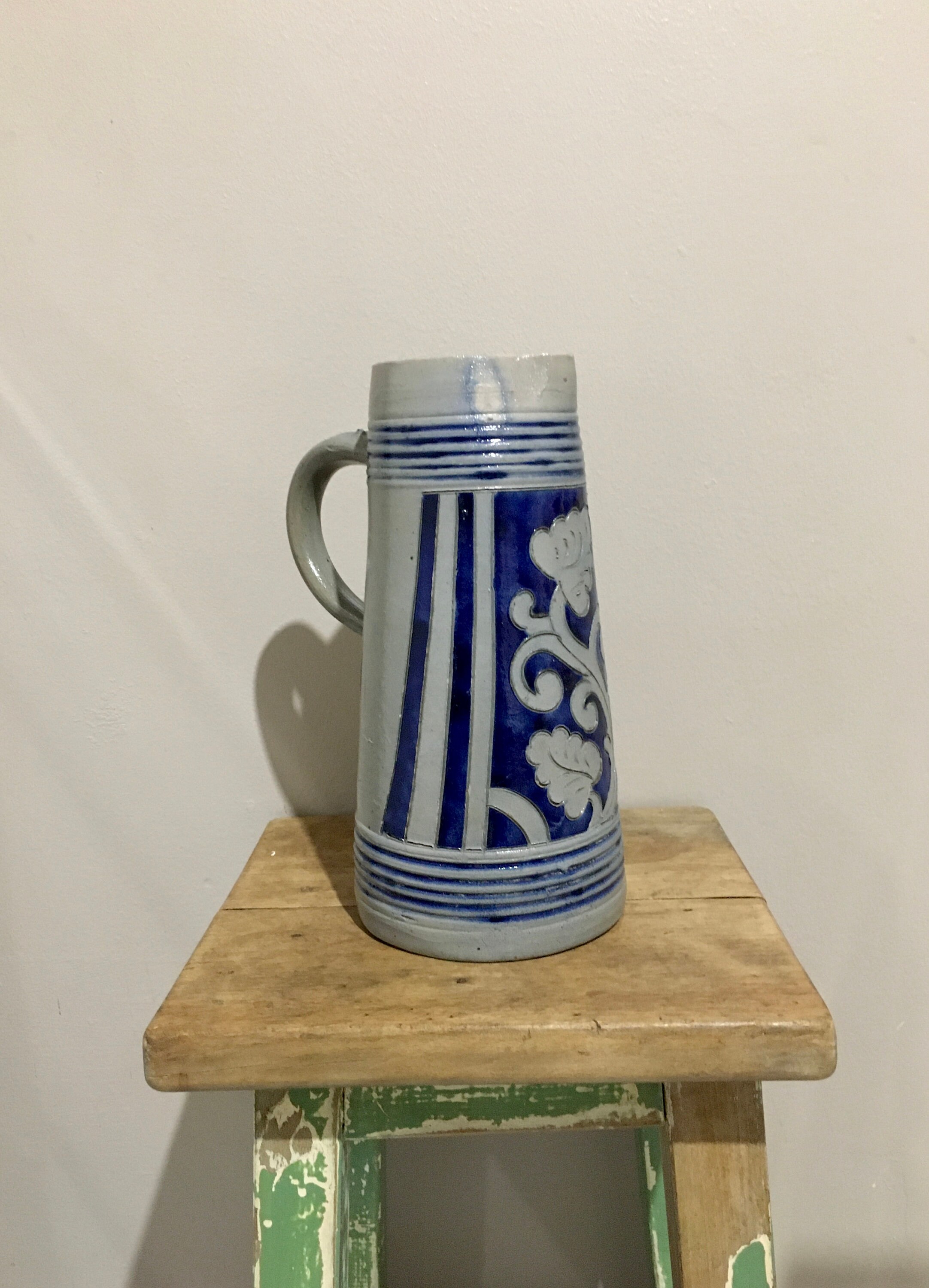 Pichet Grès Ancien Alsace Vintage Céramique Bleu Cobalt