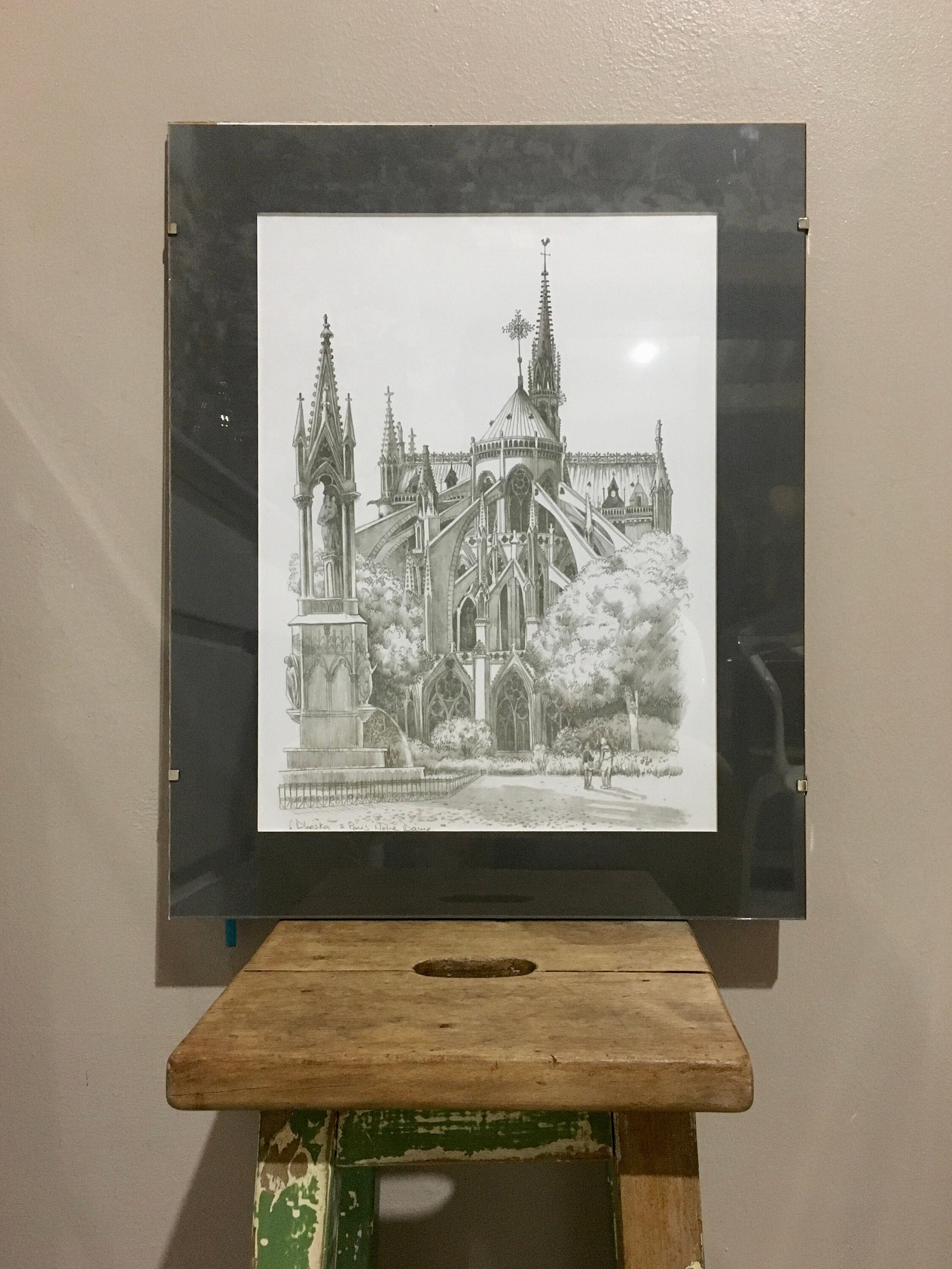 Affiche Paris Notre Dame Dessin Lithographie Français Vintage