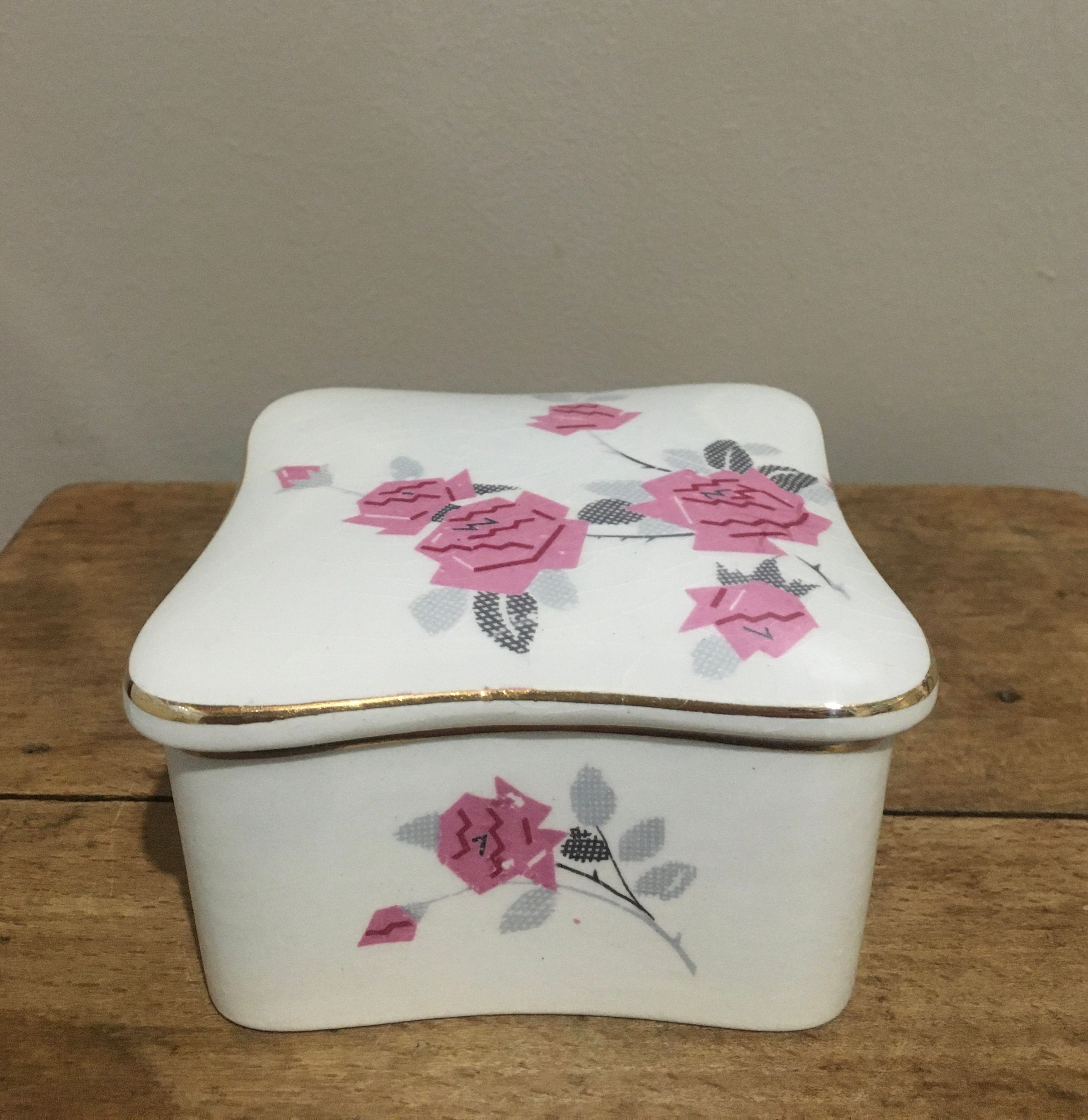 Petite Boite Bijou Porcelaine Lunéville Art Deco Français Ancien Vintage Deco