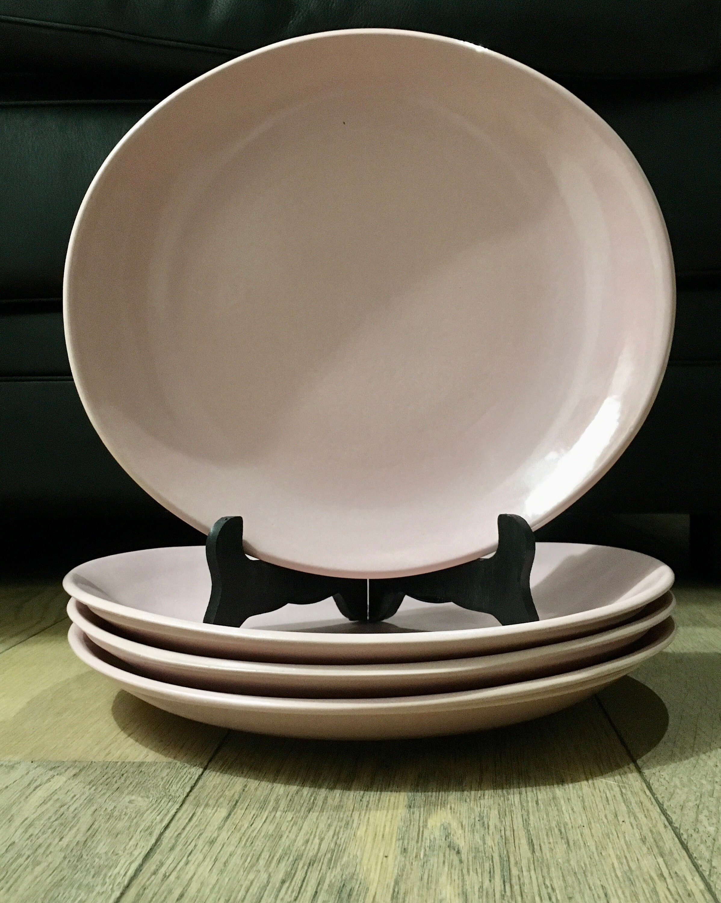 Ensemble 4 Assiettes Plates Ovales Ancien Vintage Pastel Rose