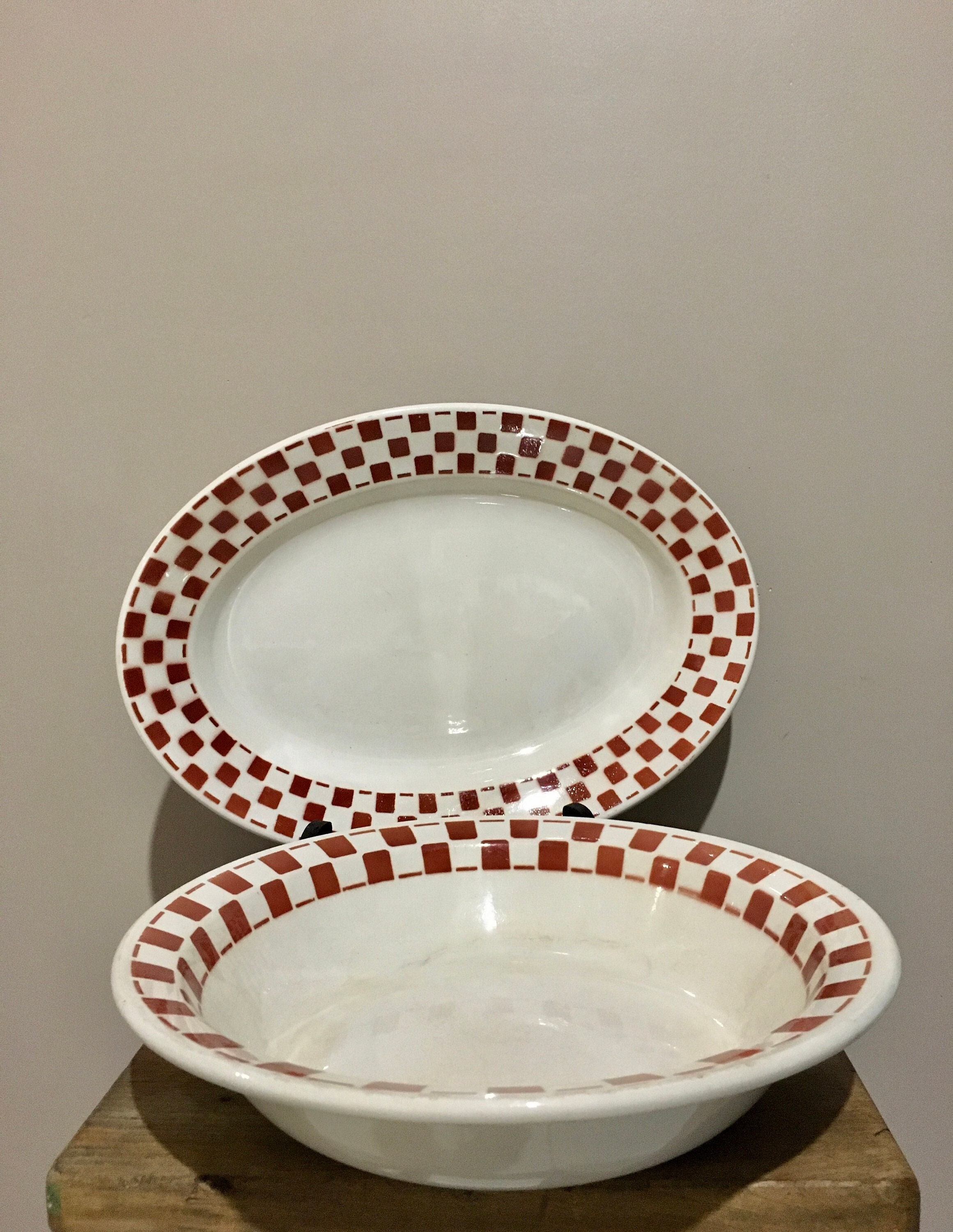 Ensemble Assorti Plats Ancien Art Deco Français Céramique Vintage