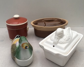 Terrines pots old French vintage foie gras Sarreguemines flat to paté