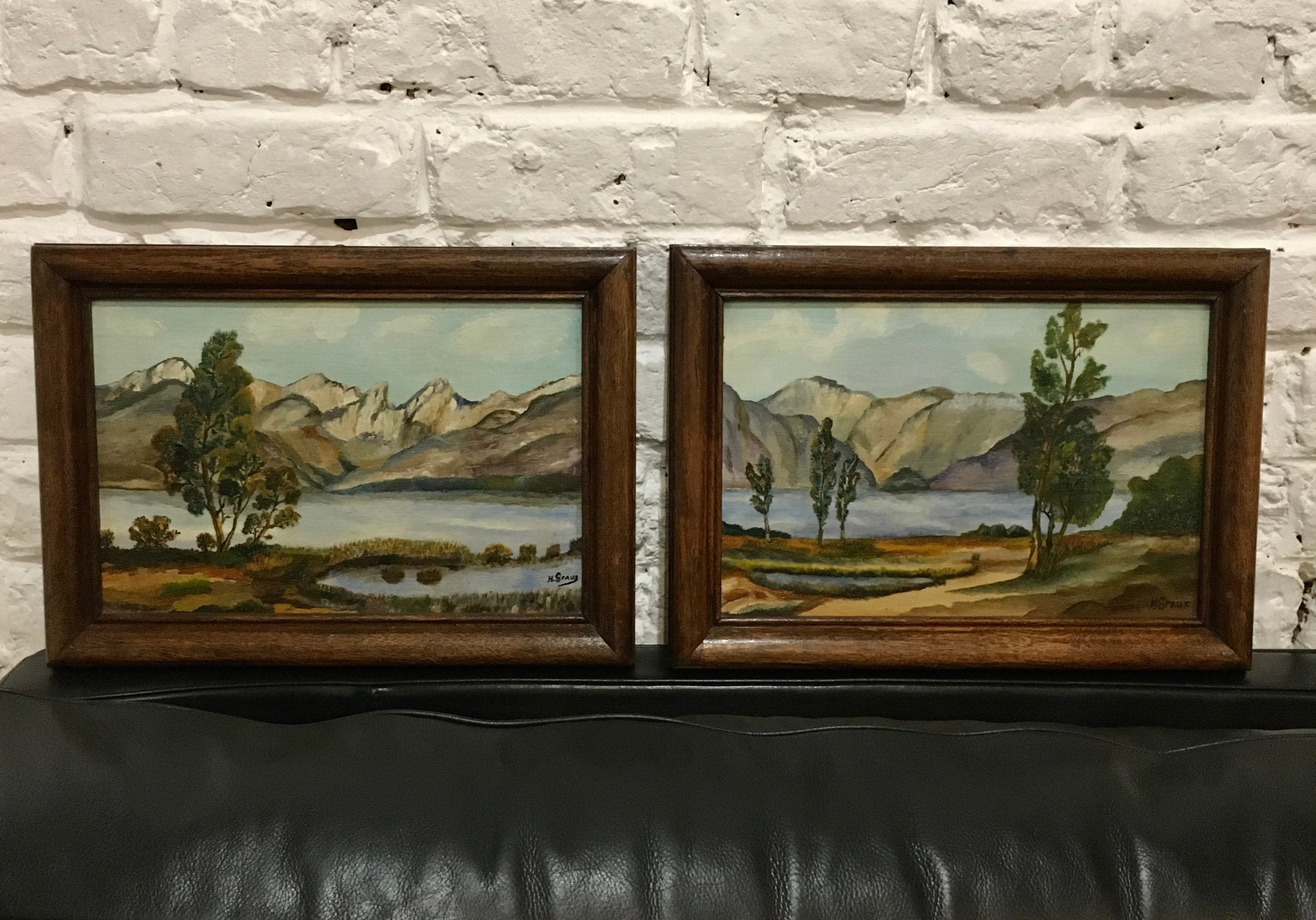 Paire d'huile sur Panneau Paysage Xxème Ancien Français Vintage Cadre Chêne