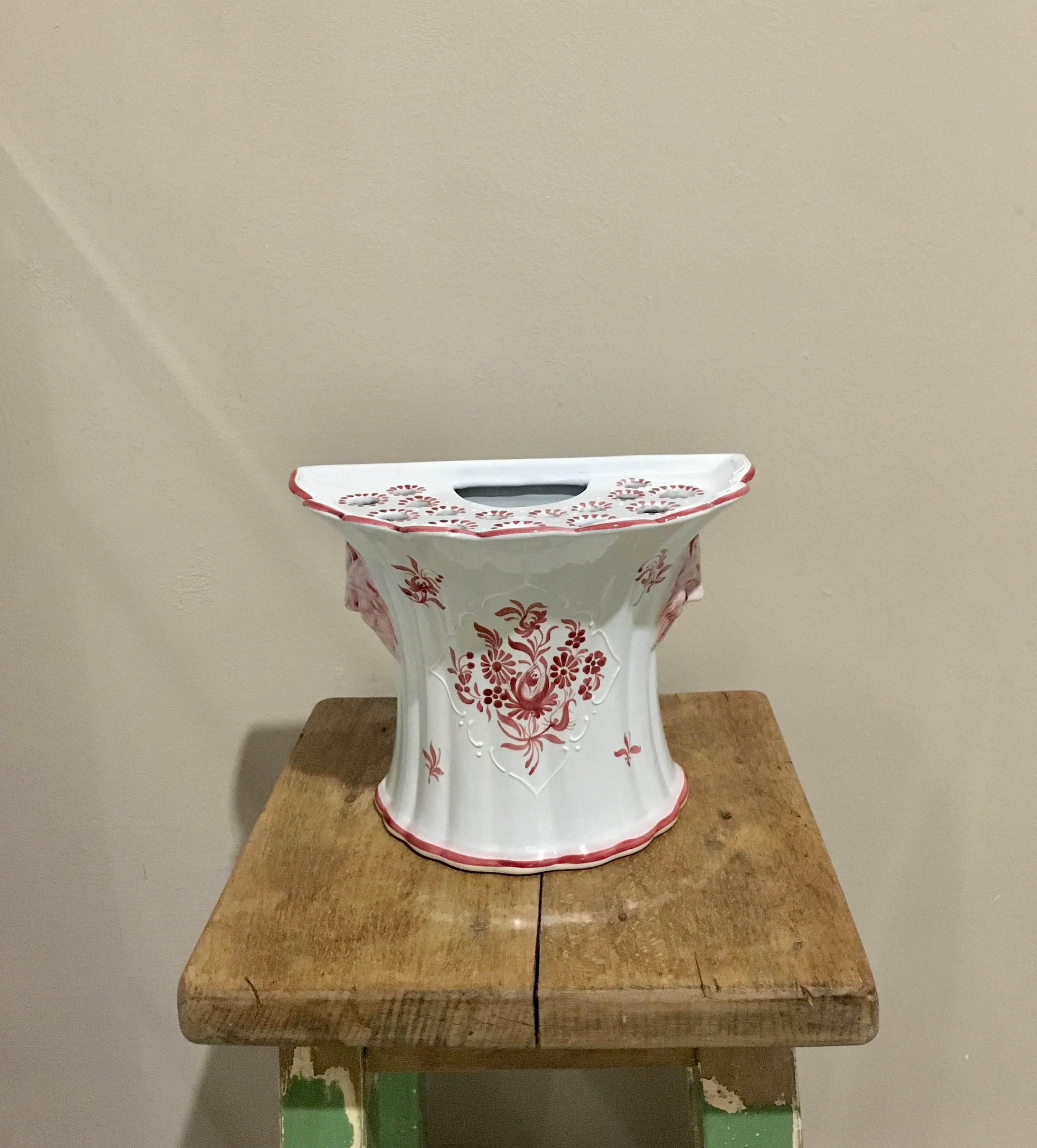 Vase Bouquetière Faïence Ancien Vintage Céramique Français France Desvres