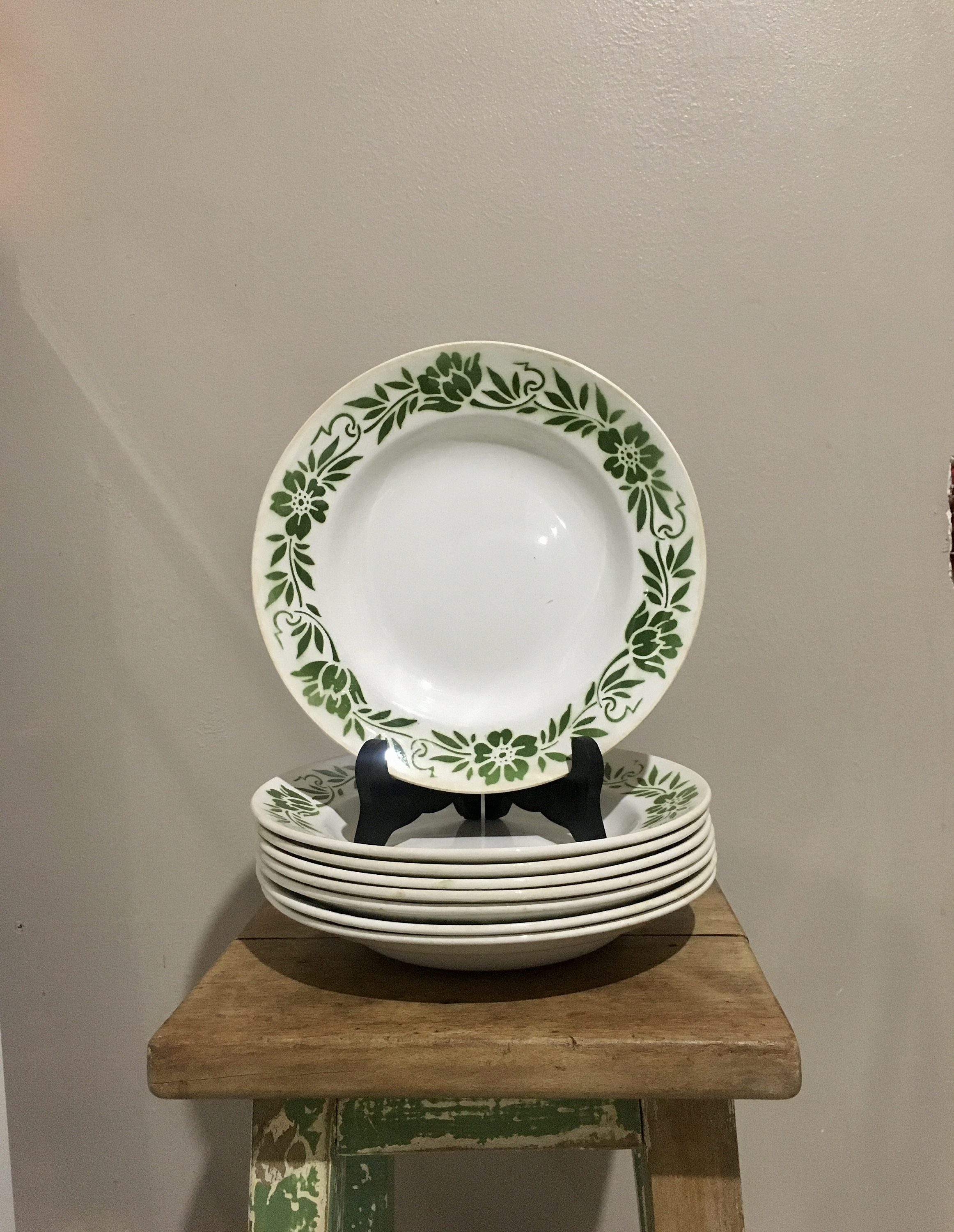 Ensemble 8 Assiettes Creuses Transferware Ancien Français Vintage