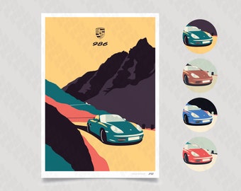 Porsche Boxster Poster of 986 Boxster S poster | Classic Porsche artwork of Boxster print Porsche Illustration 986 poster Boxster poster