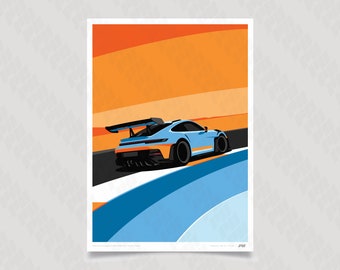 Porsche 992 911 GT3 RS Poster GULF Livery | Porsche 911 Poster of GT3 RS Poster | Gulf Porsche Illustration | Gulf Livery | Father's Day