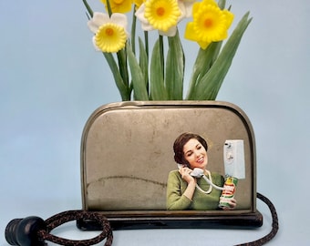 Toaster Assemblage Art Print, Retro Telephone Flowers - 8x10 Giclee