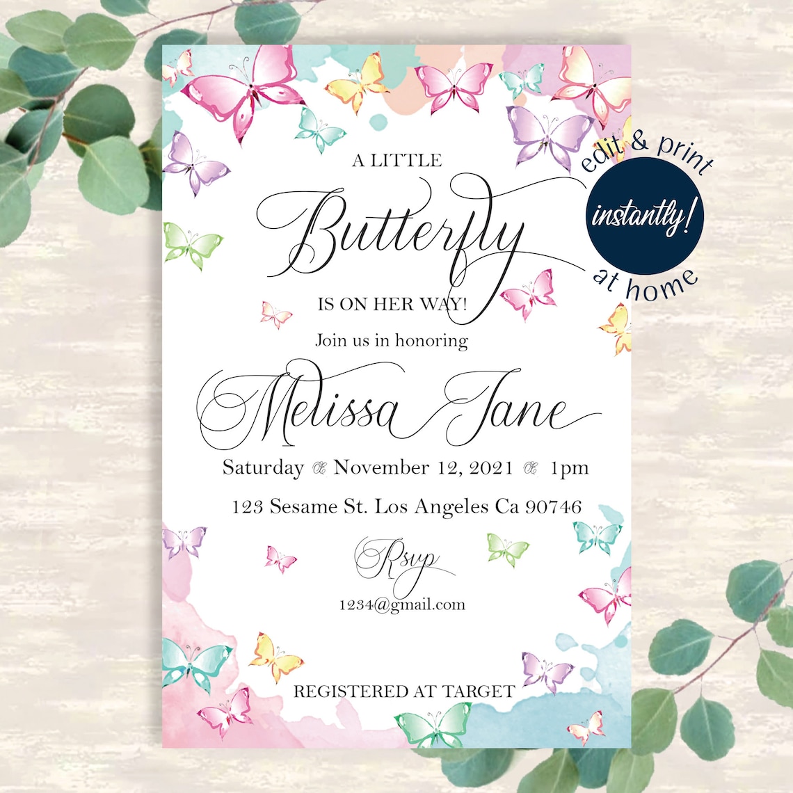 Butterfly Baby Shower Invitation Set EDITABLE butterfly Etsy