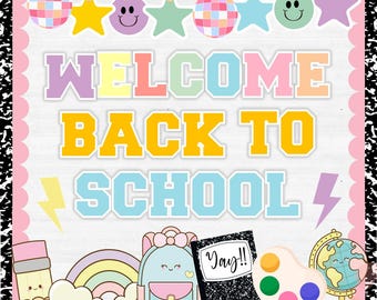 Pastel Varsity Welcome Back to School Bulletin Board kit, Door decor pastel dreamy printable