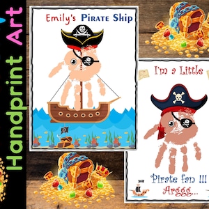 Artisanat d'art d'empreinte de main de pirate, activités de bateau de pirate, carte de pirate, souvenir, école maternelle, jardin d'enfants, tout-petits,