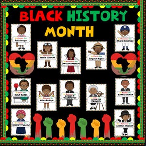 Zestaw tablic ogłoszeniowych z okazji Miesiąca Czarnej Historii, 21 plakatów przedstawiających bohaterów afroamerykańskich