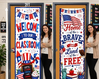Cartazes e decoração para portas de salas de aula com o tema "Leia por toda a América" da Walgreens.