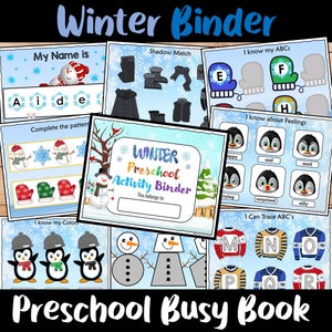 Winter Busy Book Toddler/Prek printable activities, Kids learning Interactive Busy binder Preschool, Quiet Book, Winter Themed Busy Book