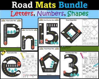 Lettres routières, chiffres, tapis de traçage de formes, trace, recherche, couleur, activités de l'alphabet, traçage du thème de la voiture, tapis imprimables, école à la maison