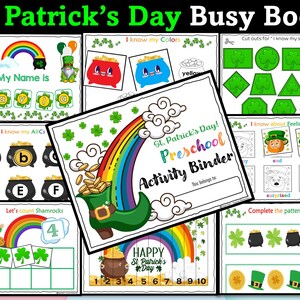 St Patrick&#39;s Day Busy Book Toddler/Prek printable activities, Kids learning Interactive Busy binder Preschool, Quiet Book