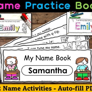 Name Practice Book Editable Printable, Name Activities, Name Tracing, Name Writing, Back to School, Customized Name Book