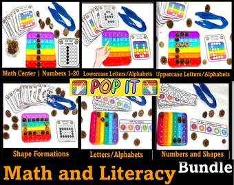 Pop it Math & Literacy Activities, Popping Bubble Popper Fidget Activities, Pop it Letters, Pop it numbers, Pop it shapes, Printable