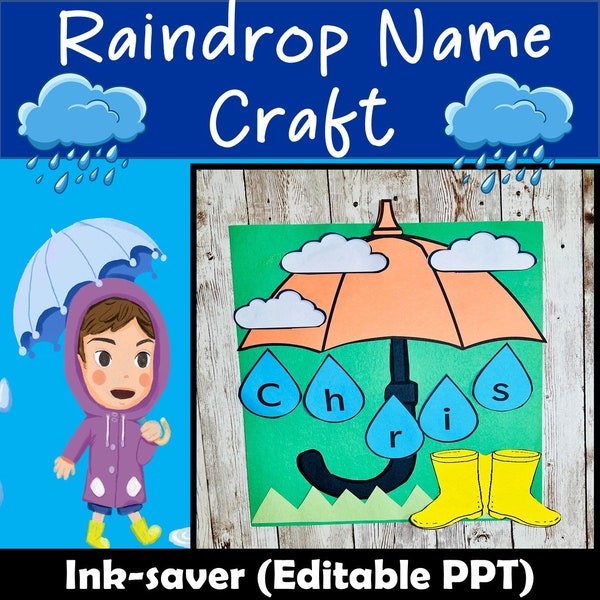 Sprint Craft, Printable Spring Raindrop Name Craft Activities, Bulletin Board ideas DIY Spring Craft for kids,