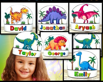 Chapeaux de dinosaures, Couronne en papier, Chapeaux nominatifs Coloriage imprimable dino party Couronnes de bricolage, Dino Headband Activités Artisanat