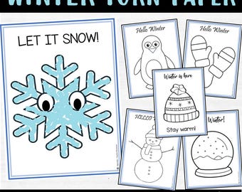 Winter Torn Paper craft Preschool Activity, Cut and Paste Printable Template, Fine Motor Skills