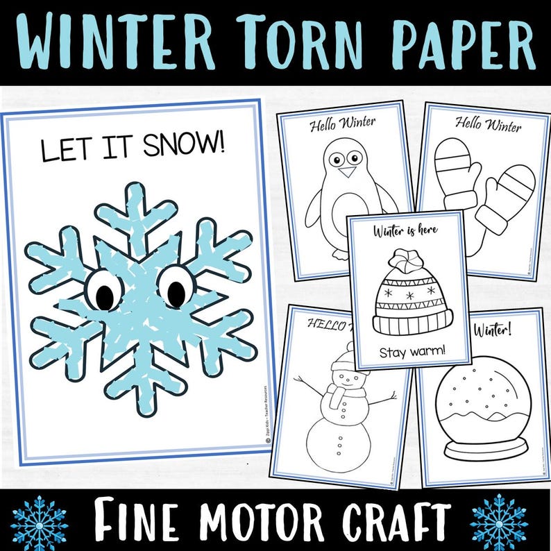 Winter Torn Paper Craft Preschool Activity, Cut and Paste Printable ...
