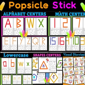 Palitos de helado Alfabetos, Números, Formas, Discriminación visual, Reconocimiento de letras, Juegos de actividades, Patrón,