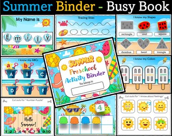 Summer Busy Book Toddler/Prek printable activities, Kids learning Interactive Busy binder Preschool, Quiet Book, Summer Themed Busy Book
