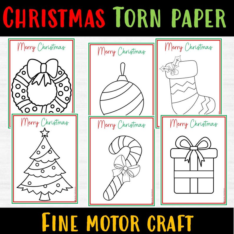 Christmas Craft - Torn Paper Craft, Wreath, Preschool Coloring Activity ...