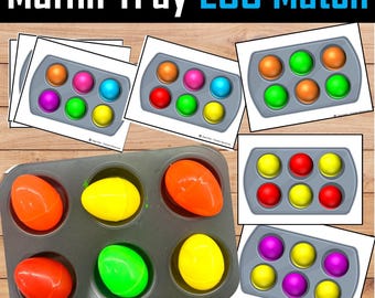 Oeufs de Pâques assortis à un moule à muffins, activité STEM, Pâques, discrimination visuelle