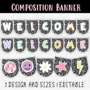 Editable Composition Welcome BANNER BUNTING, Composition Bulletin Board Letters