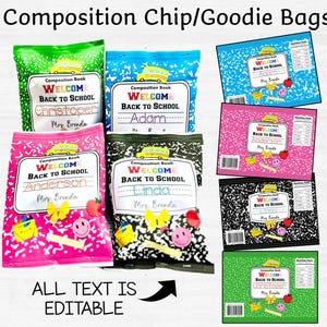 Composition Notebook Chip Goodie Bag, Gift Tag, Back to school