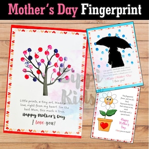 Mother&#39;s day Fingerprint Craft, Mother&#39;s day Poem keepsake Gift, Mothers day card from kids