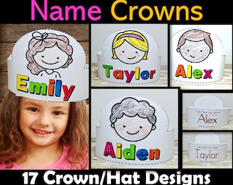 Nom personnalisé Couronnes Chapeaux imprimables, Couronne à colorier, Traçage de nom modifiable, Pratique du nom pour tout sur moi, Préscolaire, Jardin d’enfants