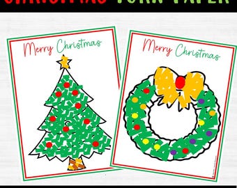 Christmas Craft - Torn paper craft, Wreath, preschool Coloring Activity pages December