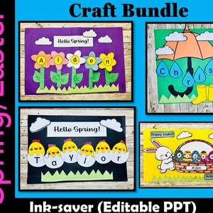 Sprint Craft Bundle, Printable Name Craft Activities, Hatching Chick, Spring Flowers, Raindrop, Easter Craft, Bulletin Board ideas