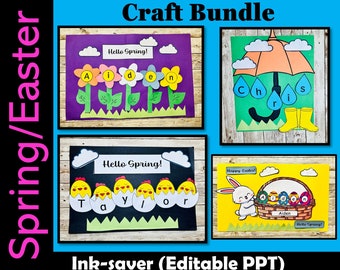 Sprint Craft Bundle, Ausdruckbare Namen Bastelaktivitäten, Küken, Frühlingsblumen, Regentropfen, Ostern, Pinnwand Ideen