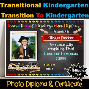 EDITIERBARE Übergangs-Kindergarten-Diplom-Foto, Übergang zum Kindergarten-Zertifikat, Tafel TK-Abschluss, TTK-Förderung, Zeremonie