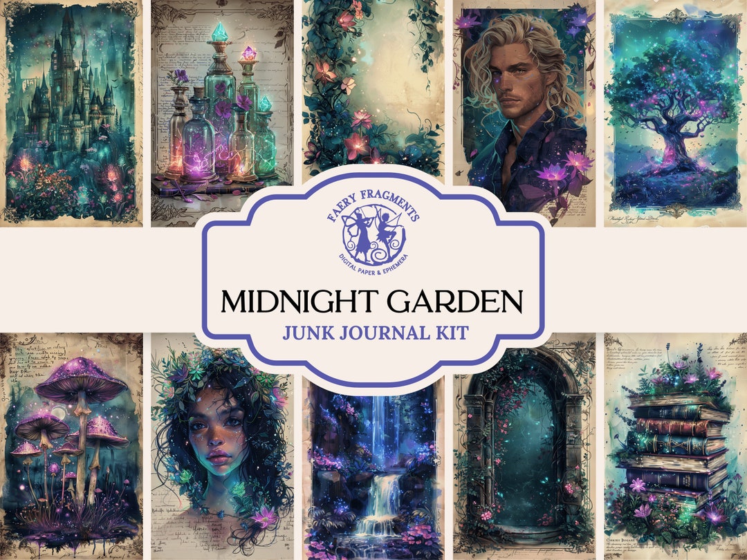 Midnight Garden Junk Journal Kit, Fantasy Scrapbook Pages, Whimsical ...