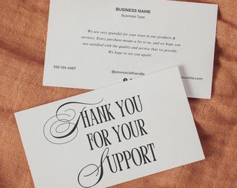 Classic Thank You Card Template Business Card Printable, Thank You For Your Support Elegant Editable Esthetician Beauty Spa Hair Salon 3.5x2