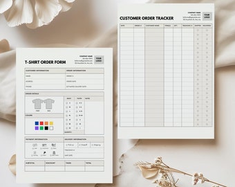 Fillable T-Shirt Order Form Template Bundle, Printable Invoice, Craft Business Stationery, Downloadable Receipt, Fillable PDF, Order Tracker